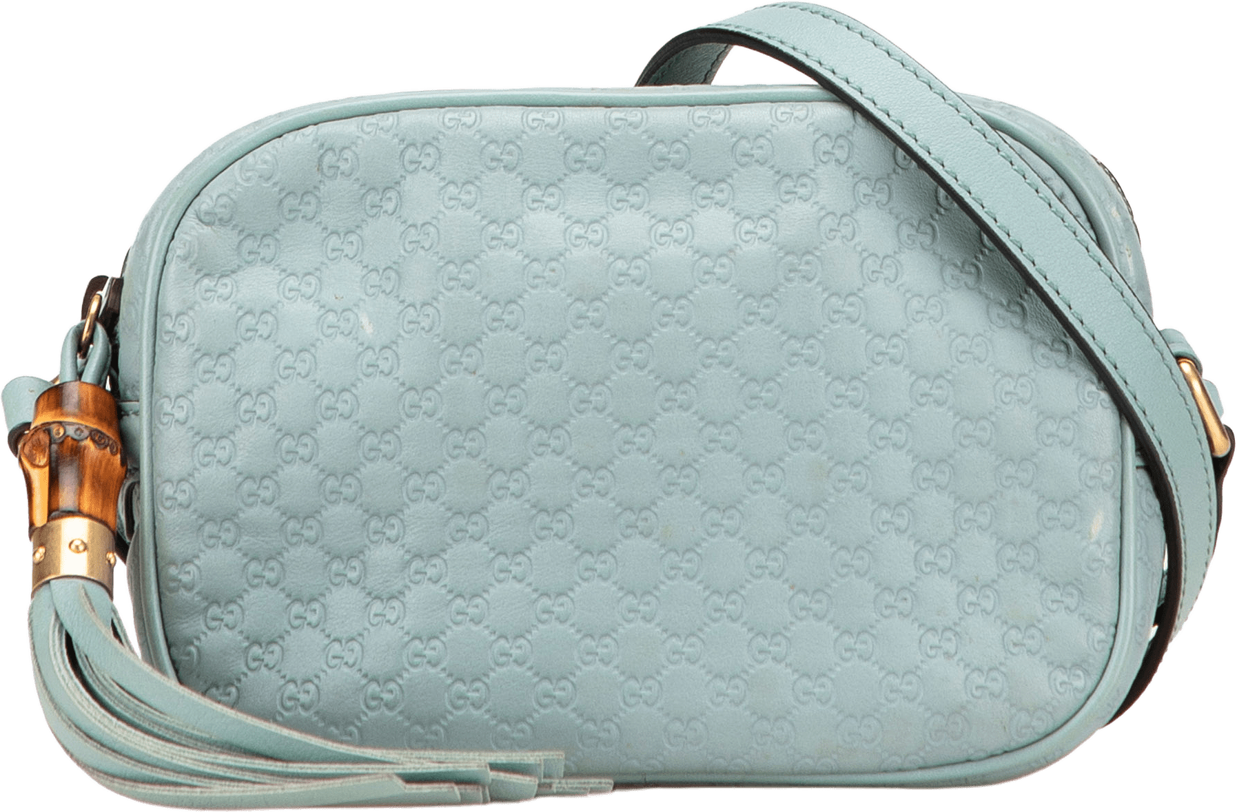 Gucci Microguccissima Sunshine Disco Camera Bag, från Luxclusif, i färgen light blue.