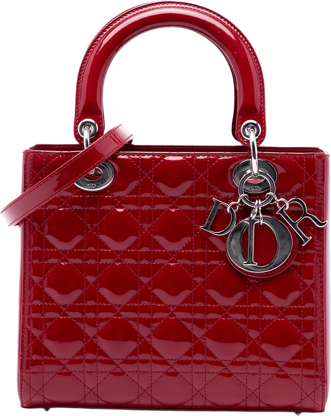 Dior Medium Patent Cannage Lady Dior, från Luxclusif, i färgen röd.