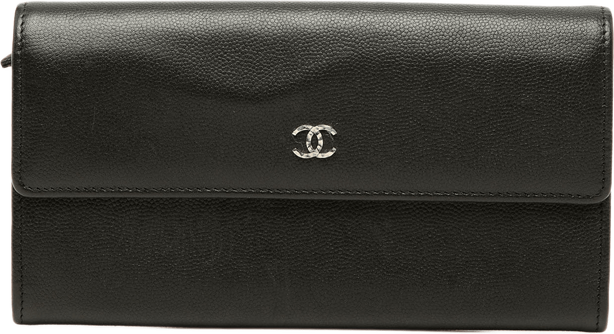 Chanel Cc Caviar Flap Long Wallet, från Luxclusif, i färgen svart.