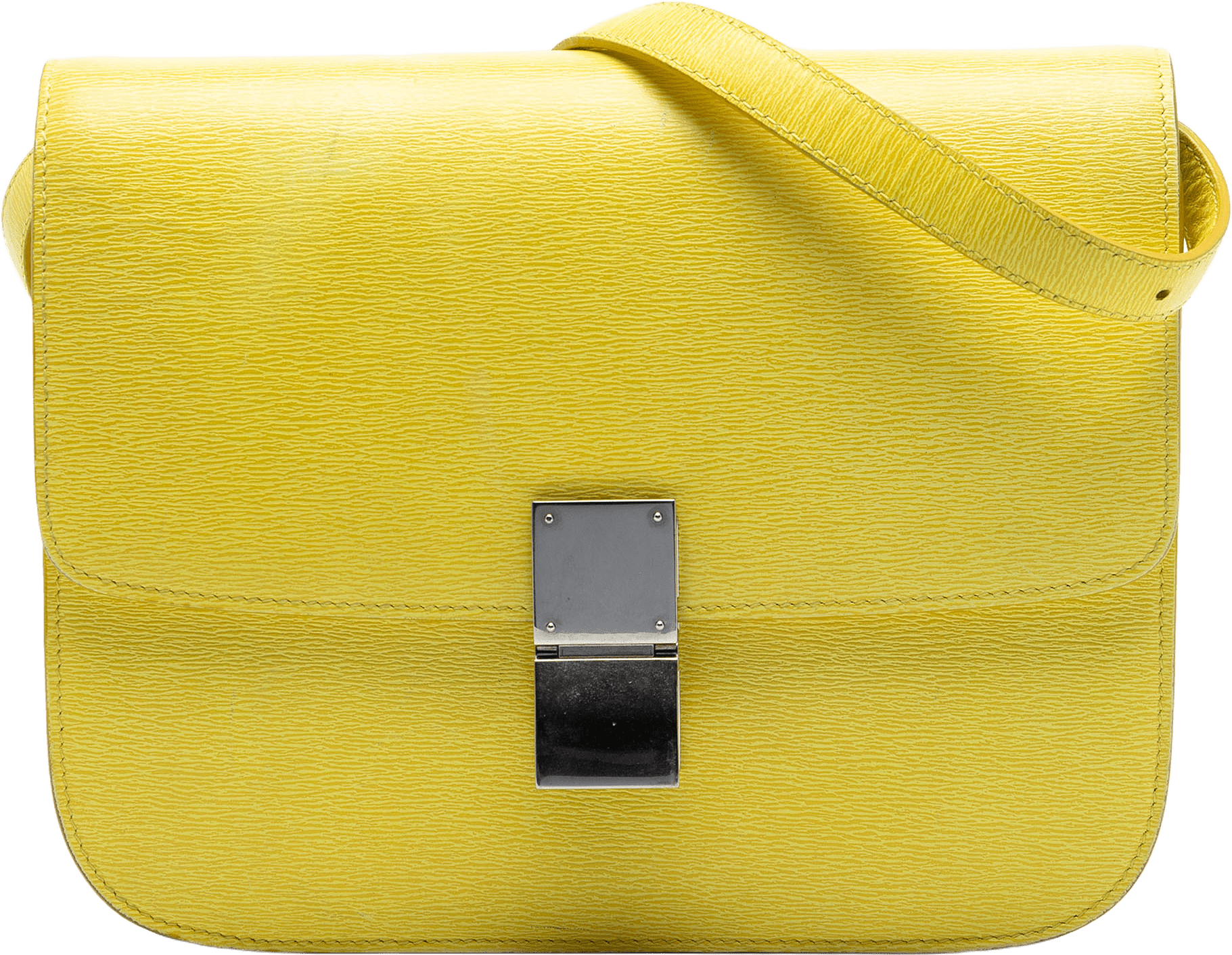 Celine Medium Calfskin Classic Box, från Luxclusif, i färgen yellow.