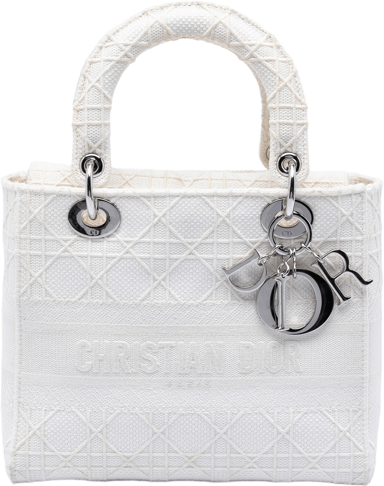 Dior Medium Canvas Cannage Lady D Lite, från Luxclusif, i färgen white.