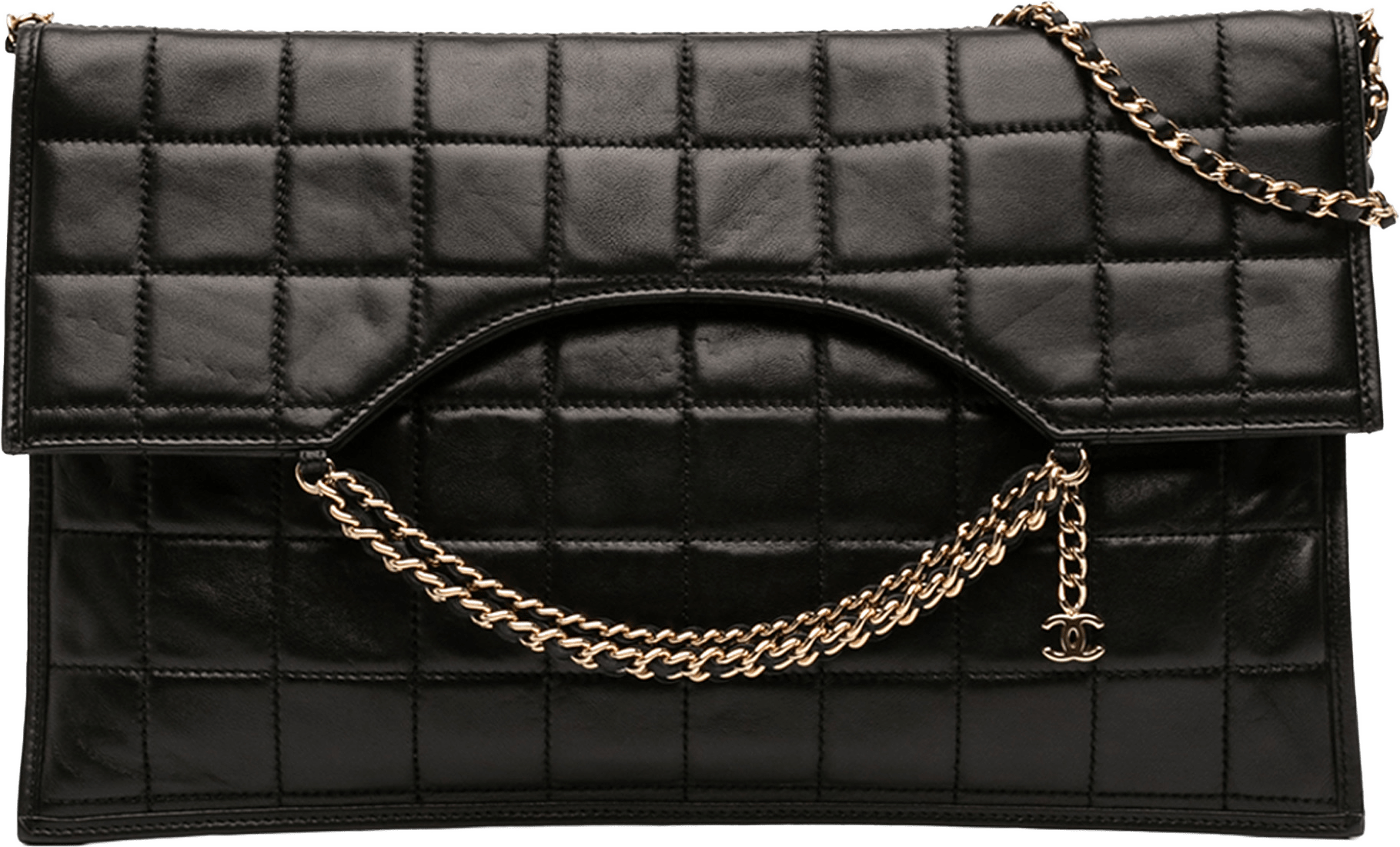 Chanel Cc Chocolate Bar Lambskin Fold Down Envelope Shoulder Bag, från Luxclusif, i färgen black.