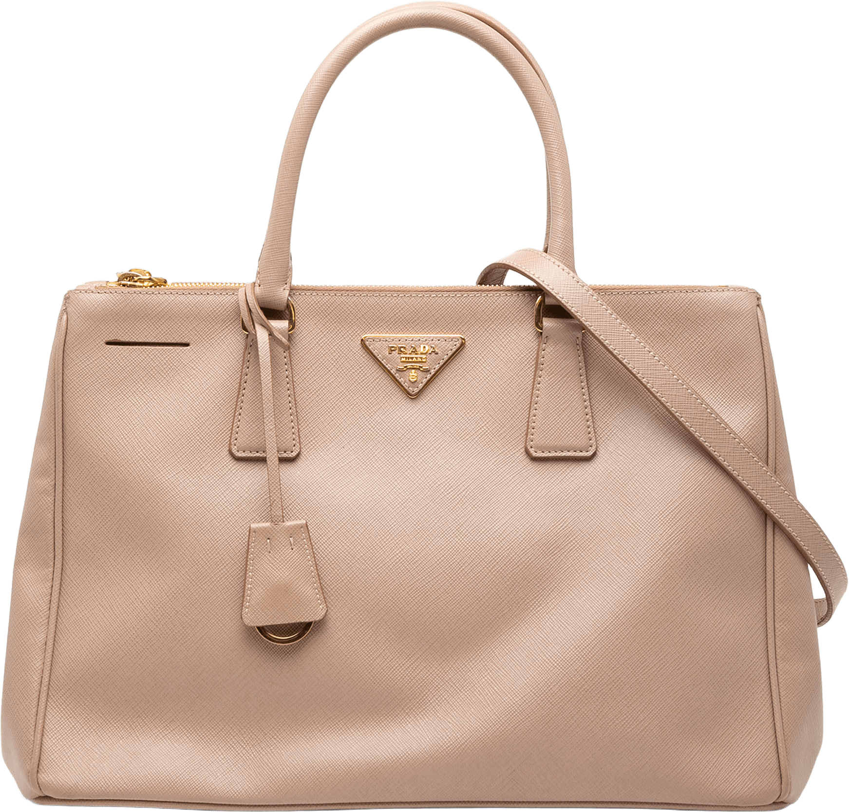 Prada Medium Saffiano Lux Galleria Double Zip Satchel, från Luxclusif, i färgen beige.