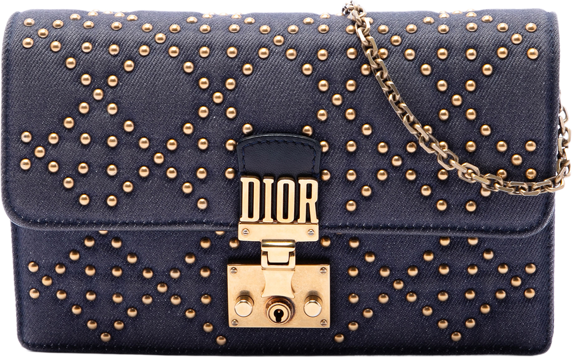 Dior Denim Cannage Studded Dioraddict Wallet On Chain, från Luxclusif, i färgen blå.