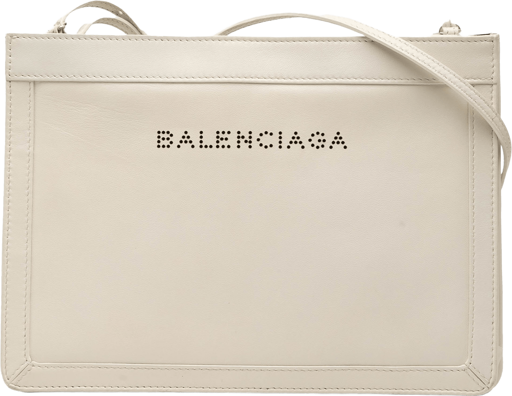 Balenciaga Leather Perforated Logo Navy Pochette Crossbody, från Luxclusif, i färgen ivory.