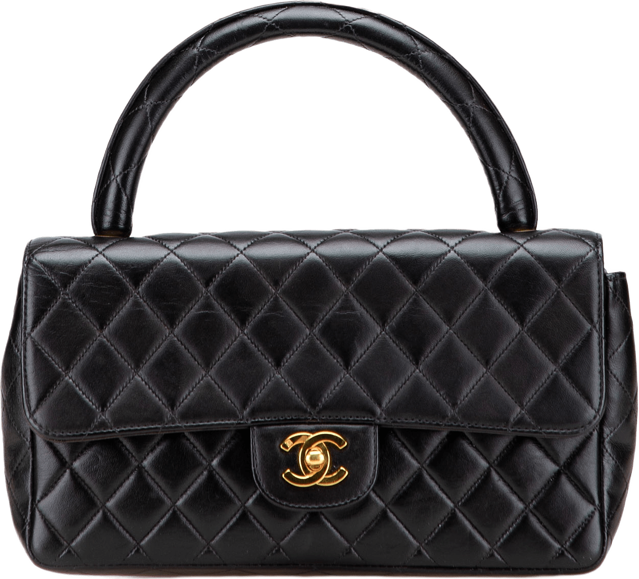 Chanel Medium Lambskin Parent Kelly Flap, från Luxclusif, i färgen black.
