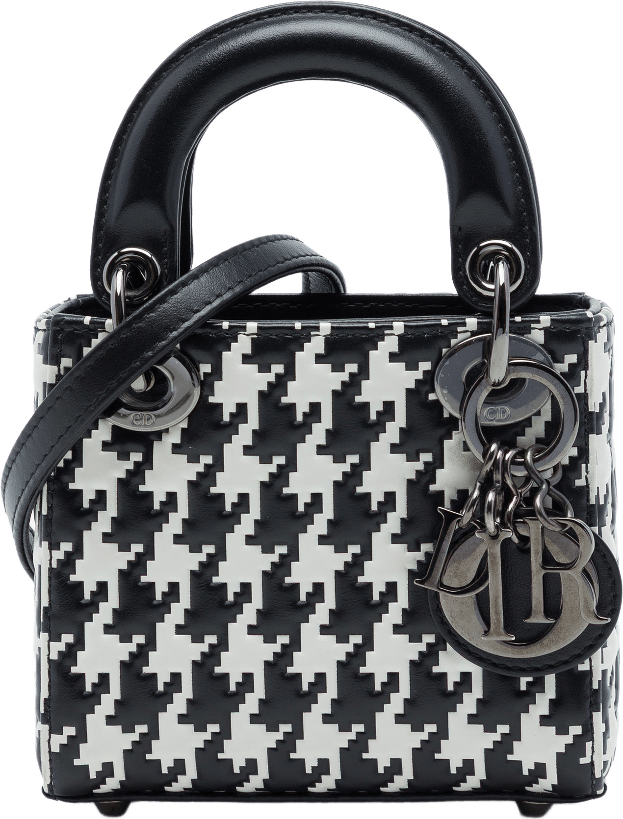 Dior Micro Calfskin Houndstooth Embossed Macro Lady Dior, från Luxclusif, i färgen svart.