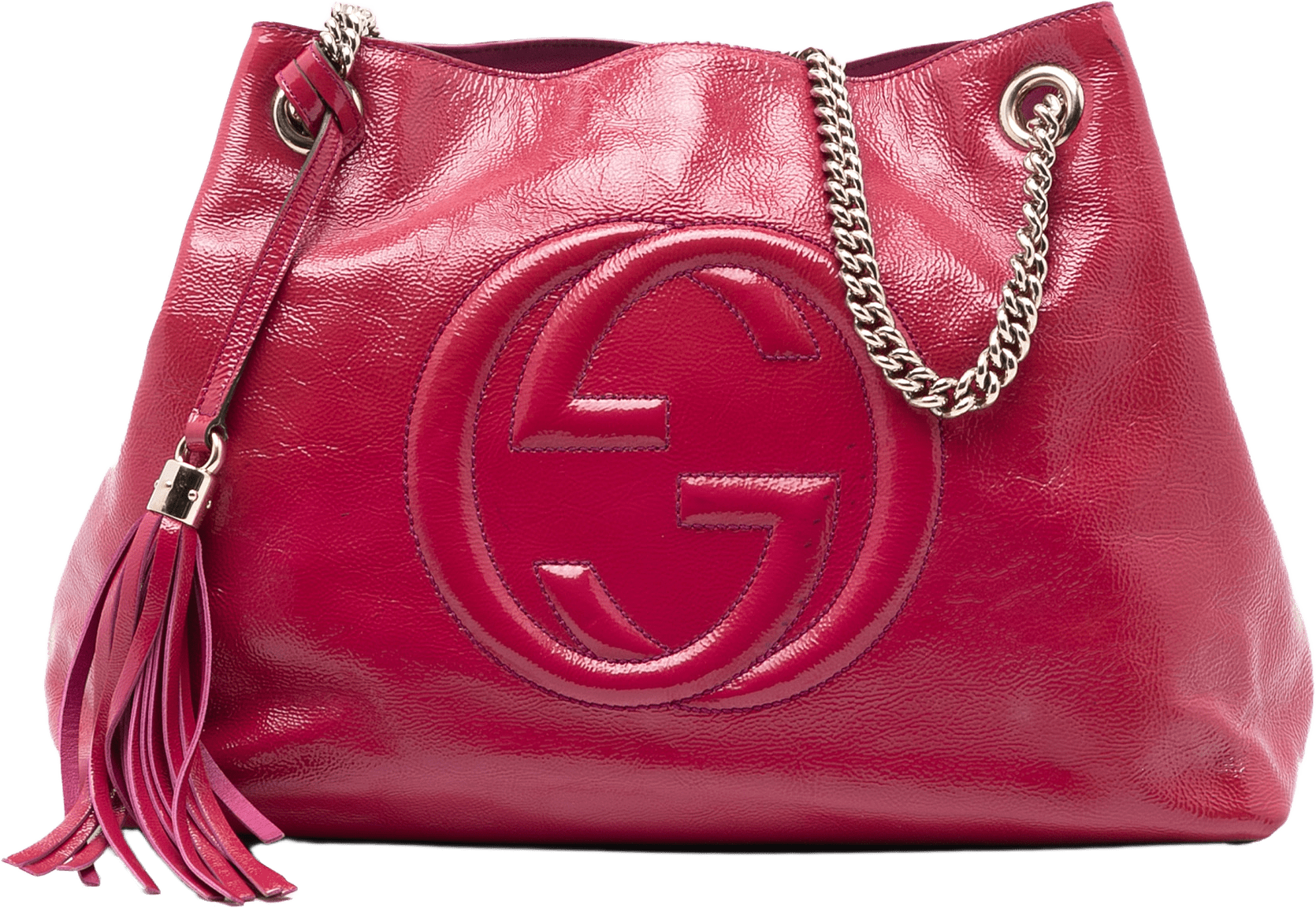 Gucci Medium Patent Soho Chain Tote, från Luxclusif, i färgen dark pink.