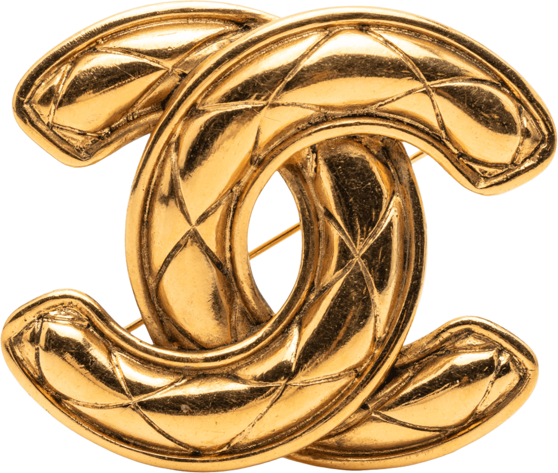 Chanel Gold Plated Cc Quilted Brooch, från Luxclusif, i färgen gold.