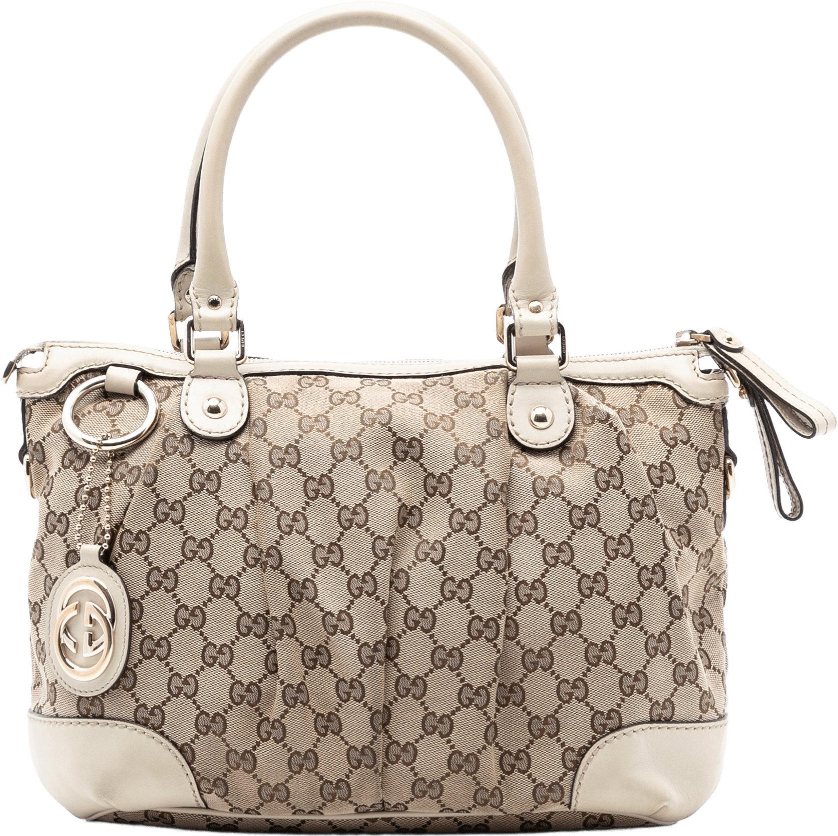 Gucci Gg Canvas Sukey Satchel, från Luxclusif, i färgen beige.