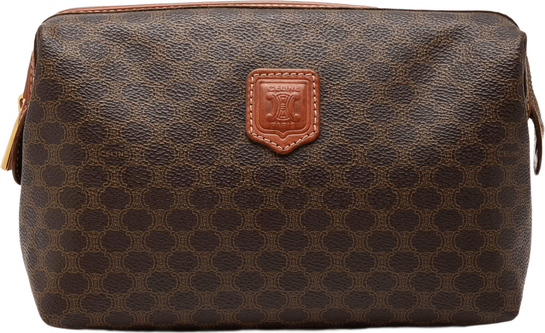 Celine Macadam Coated Canvas Cosmetic Pouch, från Luxclusif, i färgen dark brown.