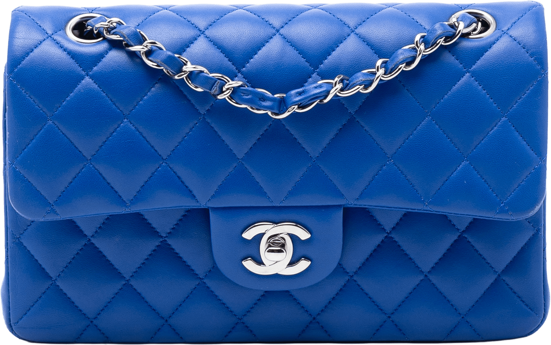 Chanel Small Classic Lambskin Double Flap, från Luxclusif, i färgen blue.