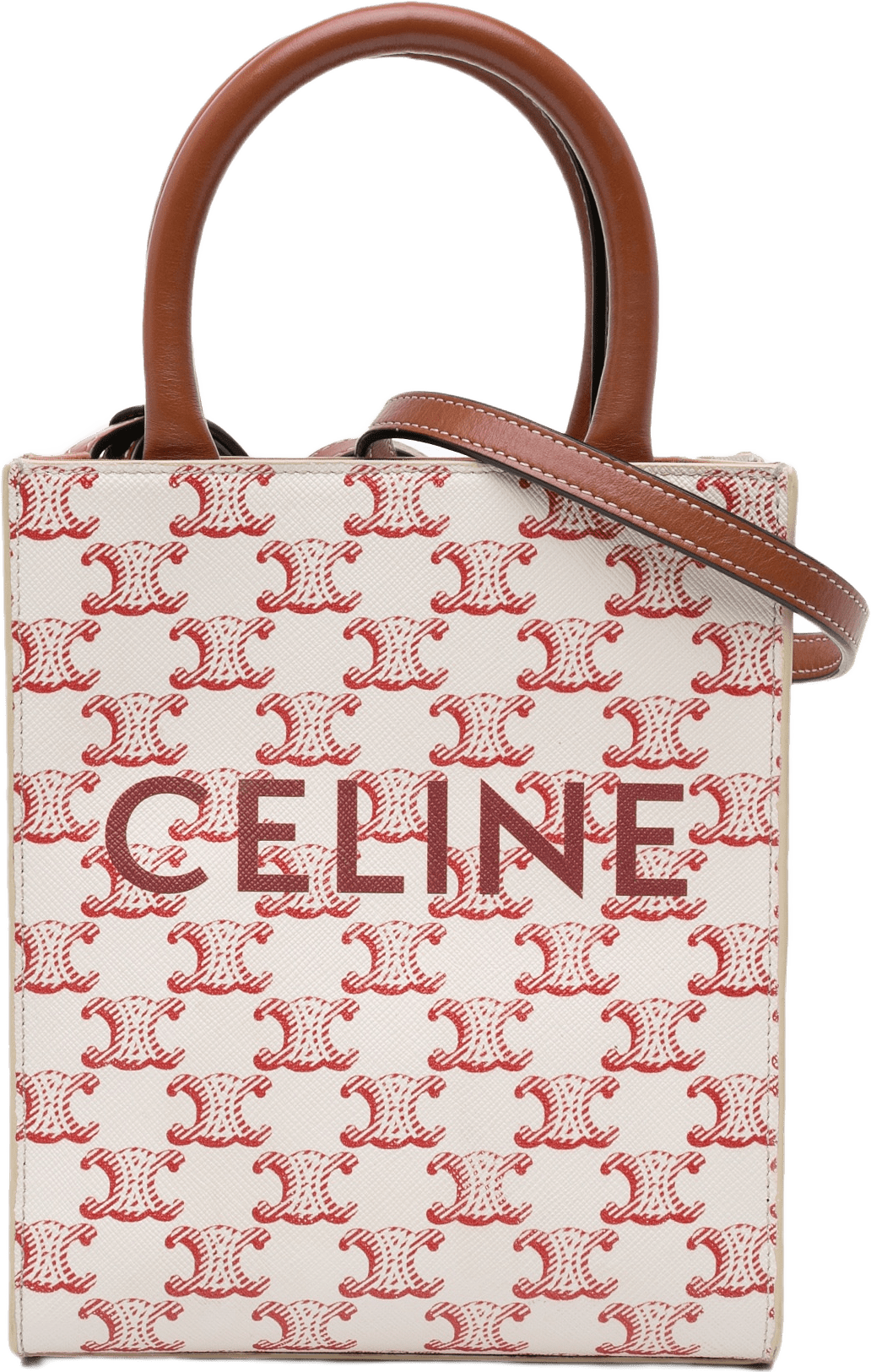 Celine Mini Triomphe Coated Canvas Vertical Cabas Satchel, från Luxclusif, i färgen white.