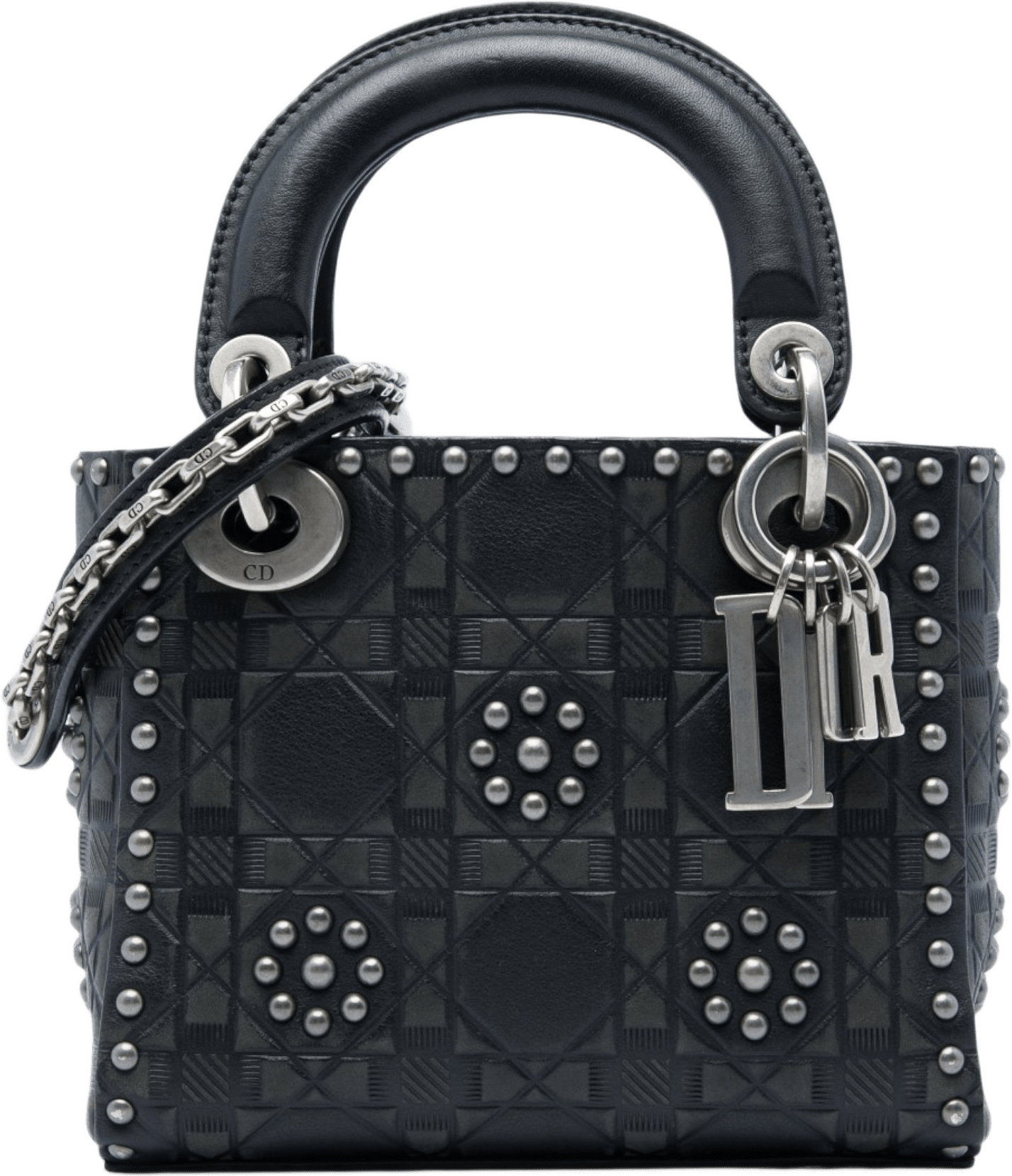 Dior Mini Calfskin Cannage Studded Flower Lady Dior, från Luxclusif, i färgen svart.