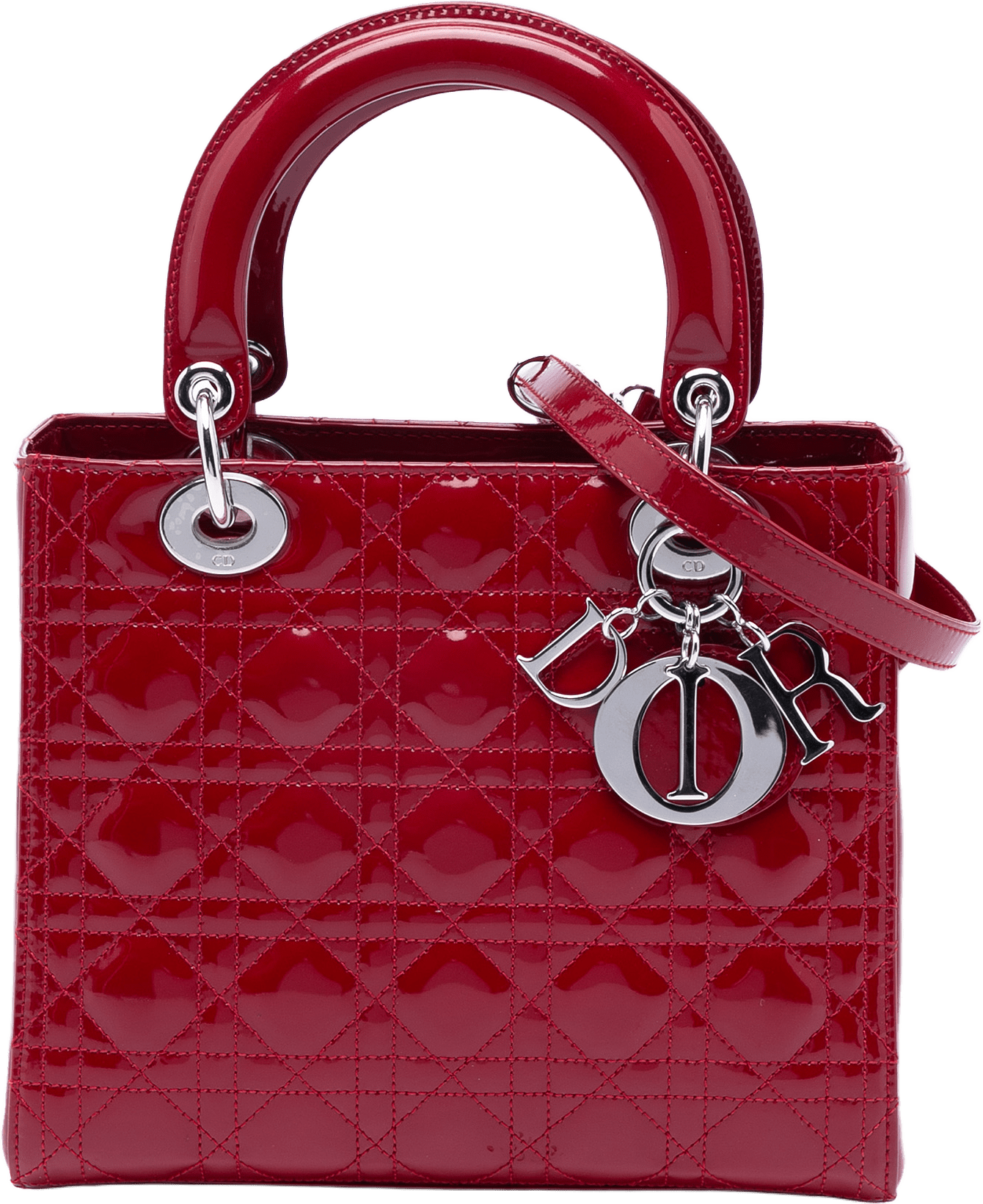 Dior Medium Patent Cannage Lady Dior, från Luxclusif, i färgen dark red.