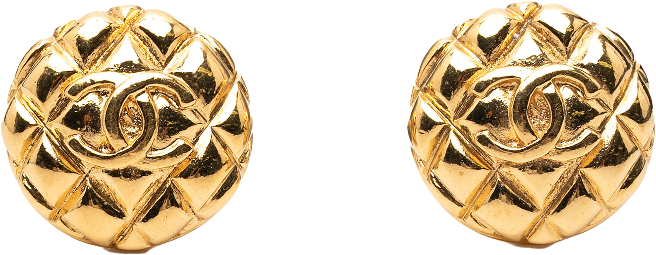 Chanel Cc Gold Plated Quilted Round Clip On Earrings, från Luxclusif, i färgen gold.