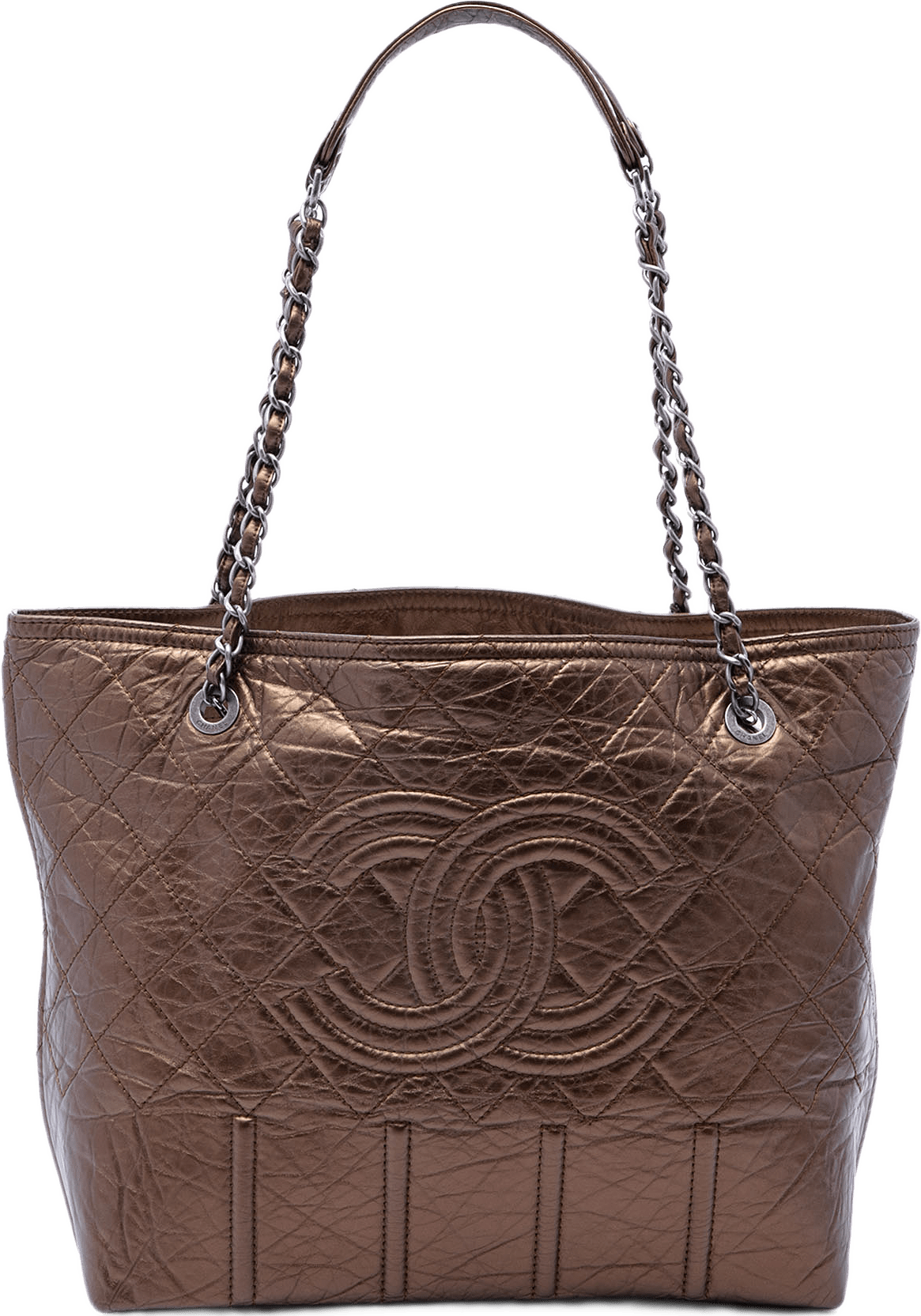 Chanel Distressed Calfskin Shopping In Moscow Tote, från Luxclusif, i färgen bronze.