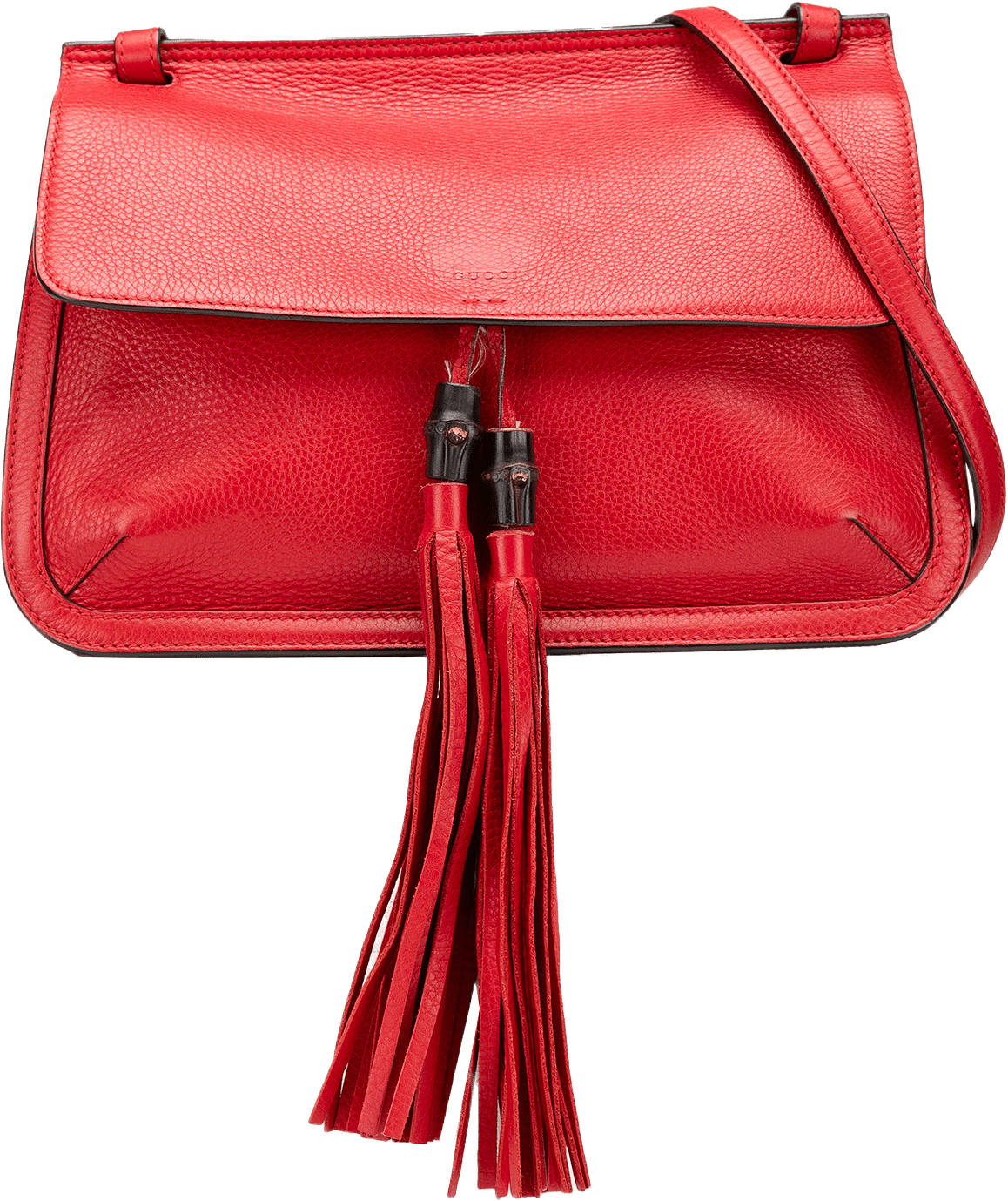 Gucci Medium Leather Bamboo Daily Crossbody, från Luxclusif, i färgen red.
