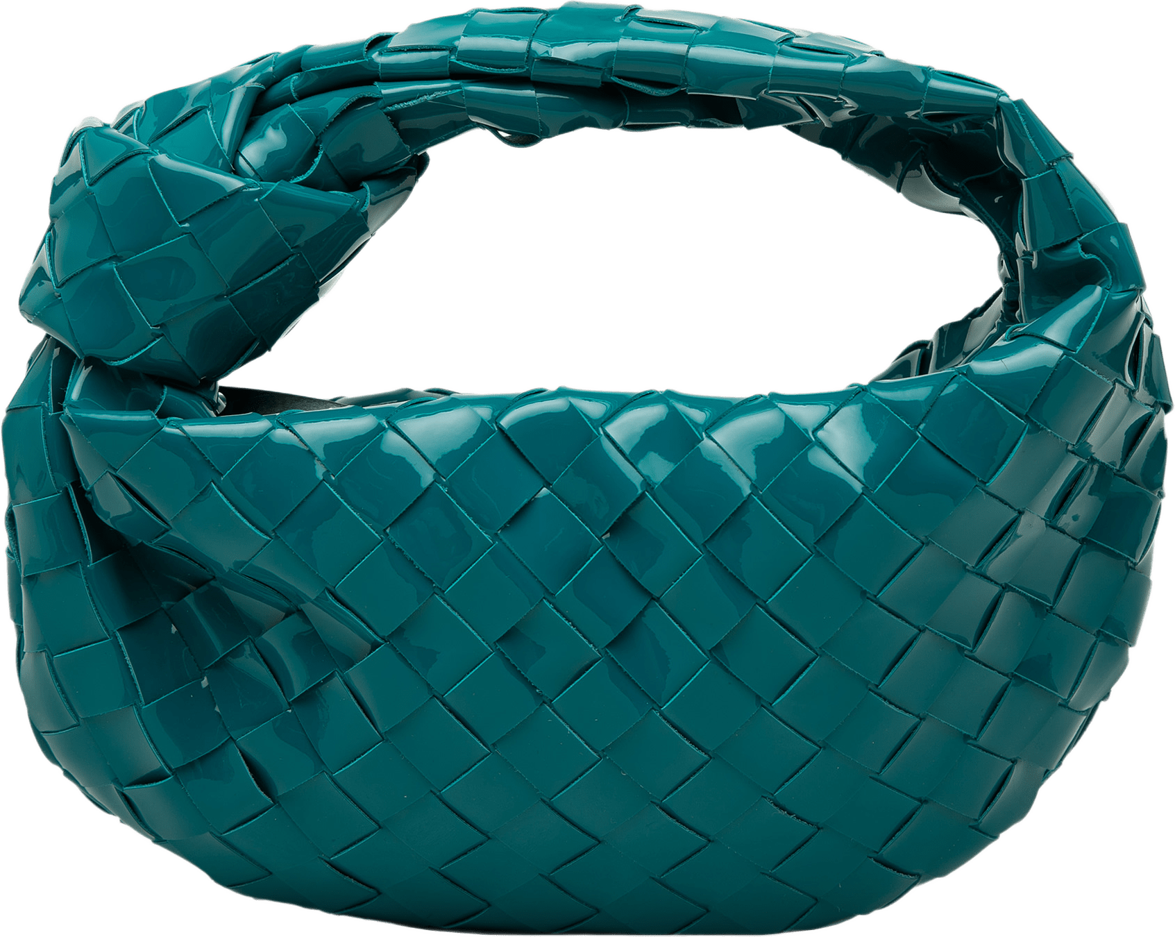 Bottega Veneta Mini Patent Intrecciato Jodie, från Luxclusif, i färgen blå.