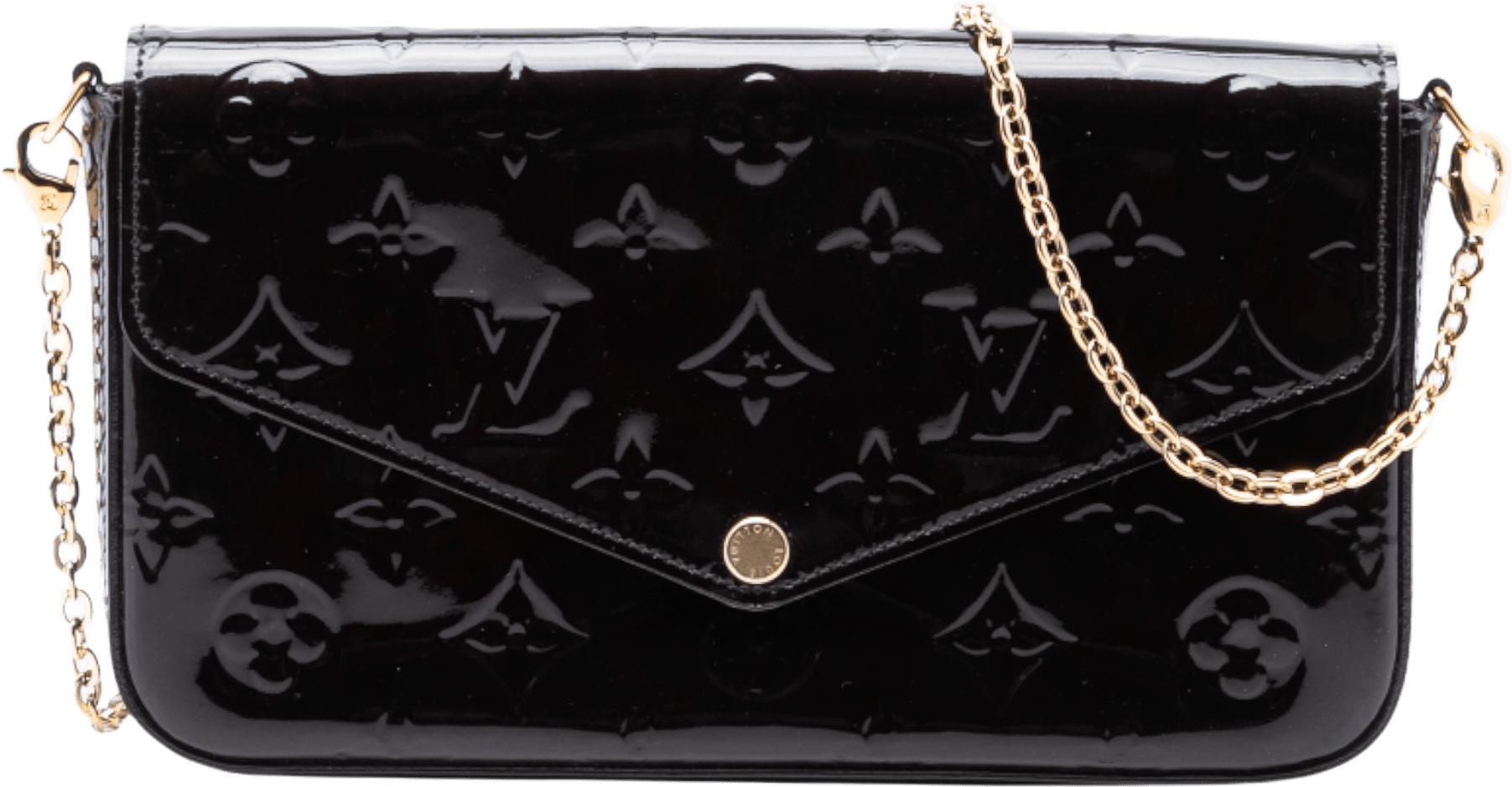 Louis Vuitton Monogram Vernis Pochette Felicie, från Luxclusif, i färgen purple.