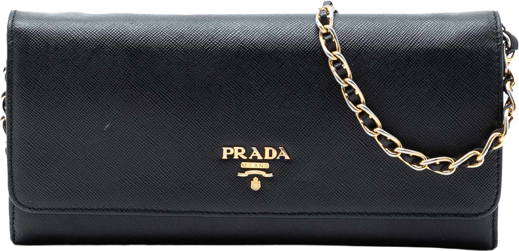 Prada Saffiano Wallet On Chain, från Luxclusif, i färgen black.