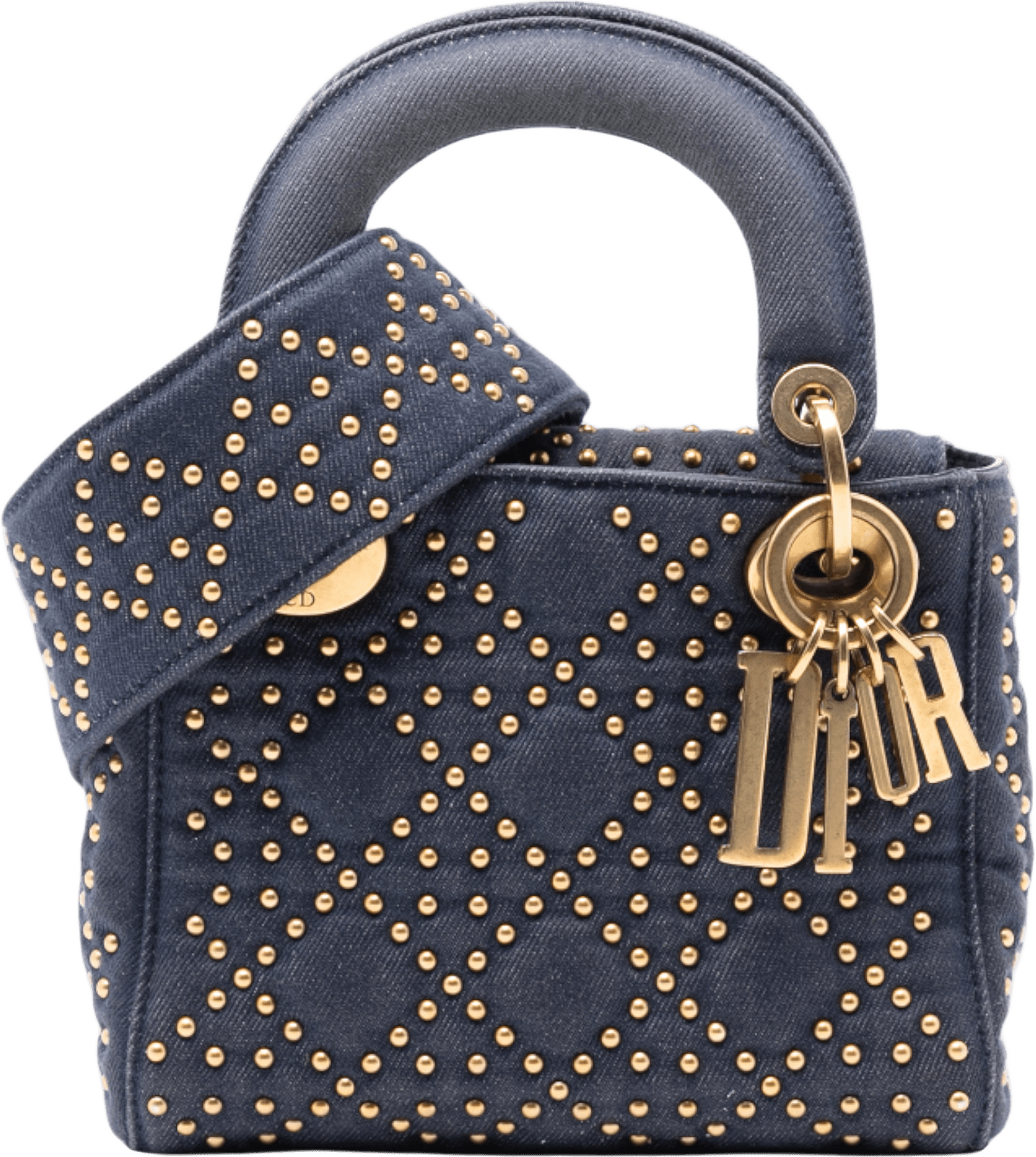 Dior Mini Denim Cannage Studded Supple Lady Dior, från Luxclusif, i färgen navy.