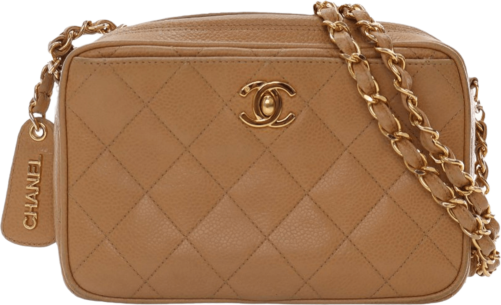Chanel Cc Quilted Caviar Camera Bag, från Luxclusif, i färgen camel.