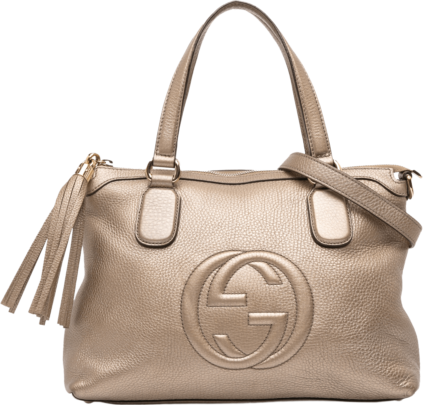Gucci Small Metallic Leather Soho Working Satchel, från Luxclusif, i färgen gold.
