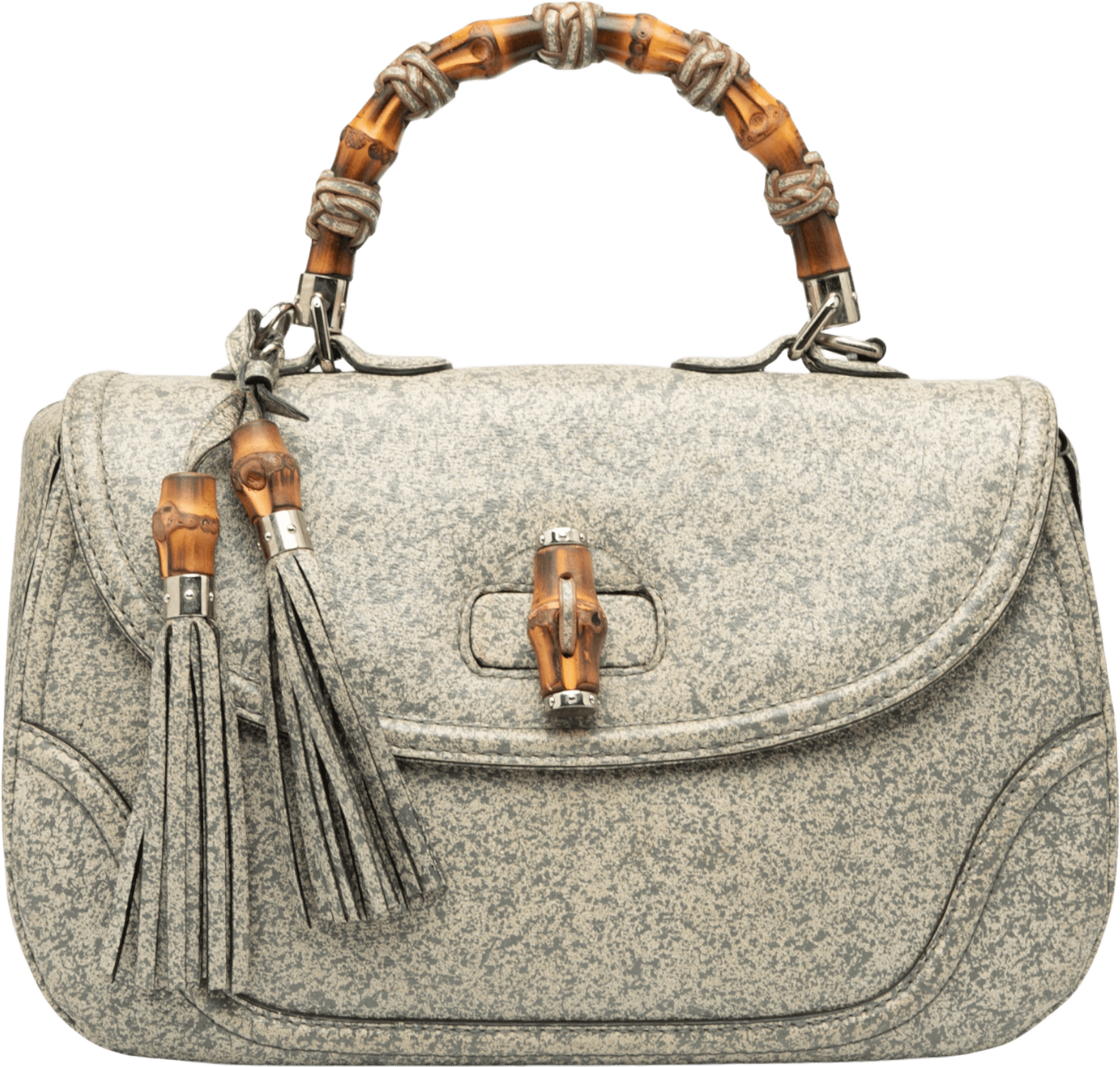 Gucci Large Speckled Leather New Bamboo Top Handle Bag, från Luxclusif, i färgen gray.