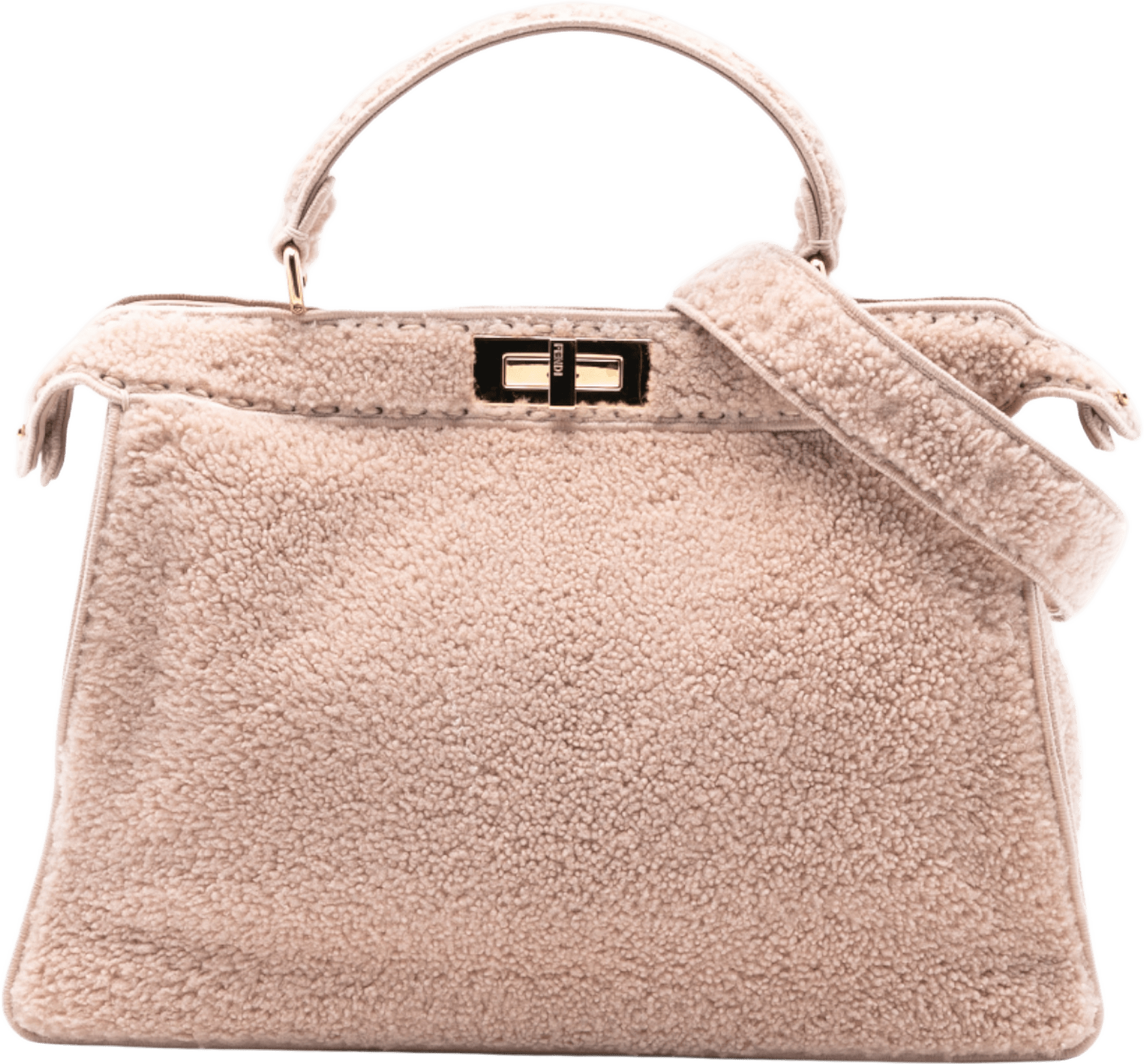 Fendi Large Shearling Peekaboo Iseeu Satchel, från Luxclusif, i färgen pink.