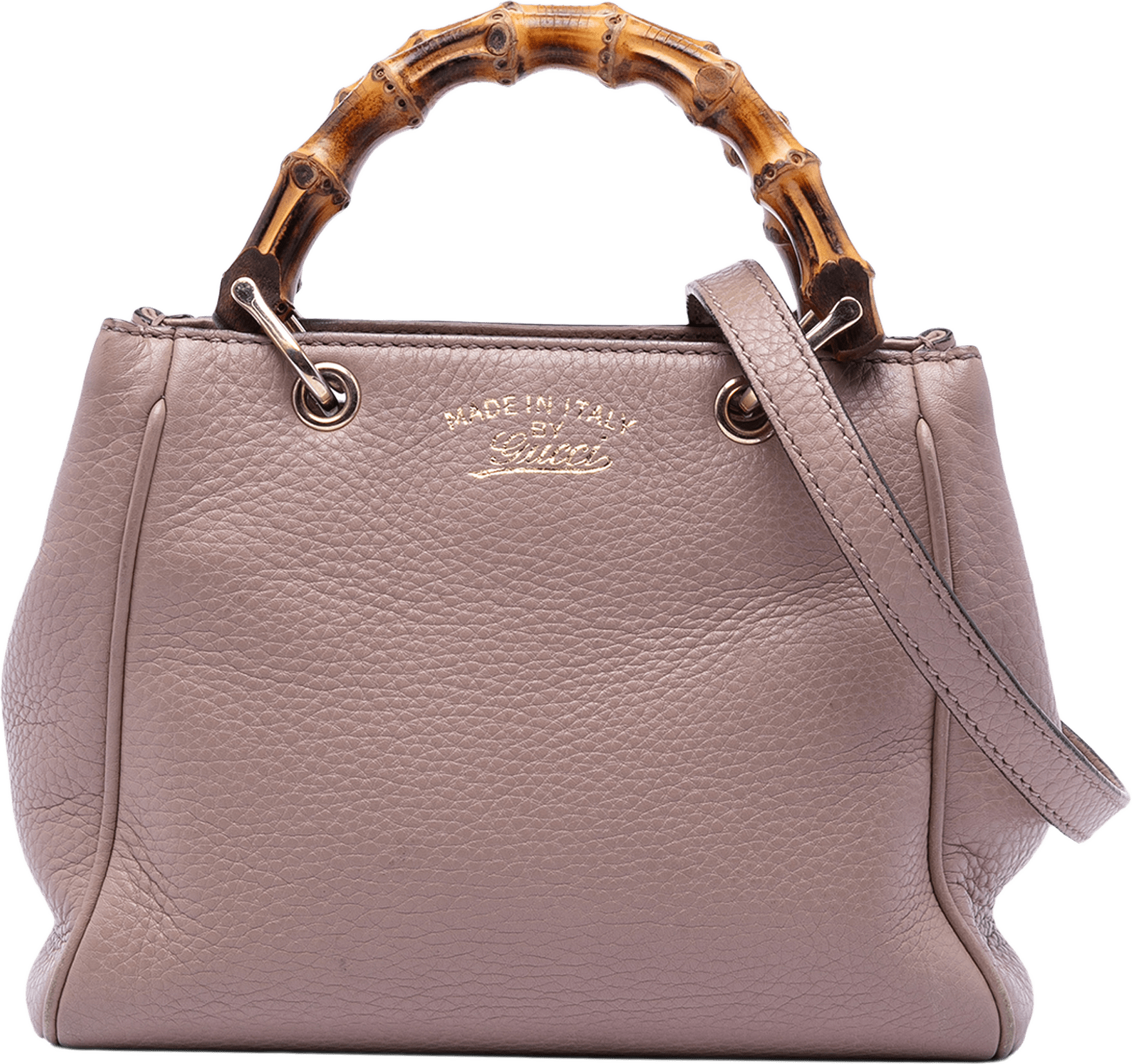 Gucci Mini Calfskin Bamboo Shopper Satchel, från Luxclusif, i färgen rosa.