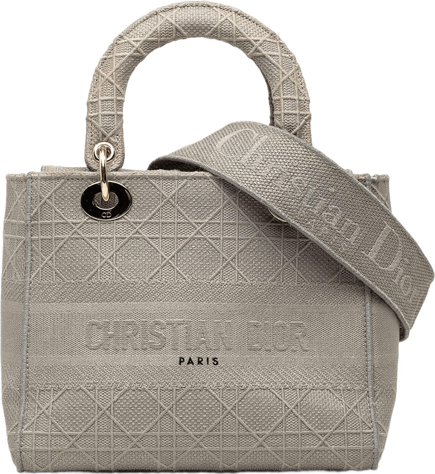 Dior Medium Embroidered Canvas Cannage Lady D Lite, från Luxclusif, i färgen grå.