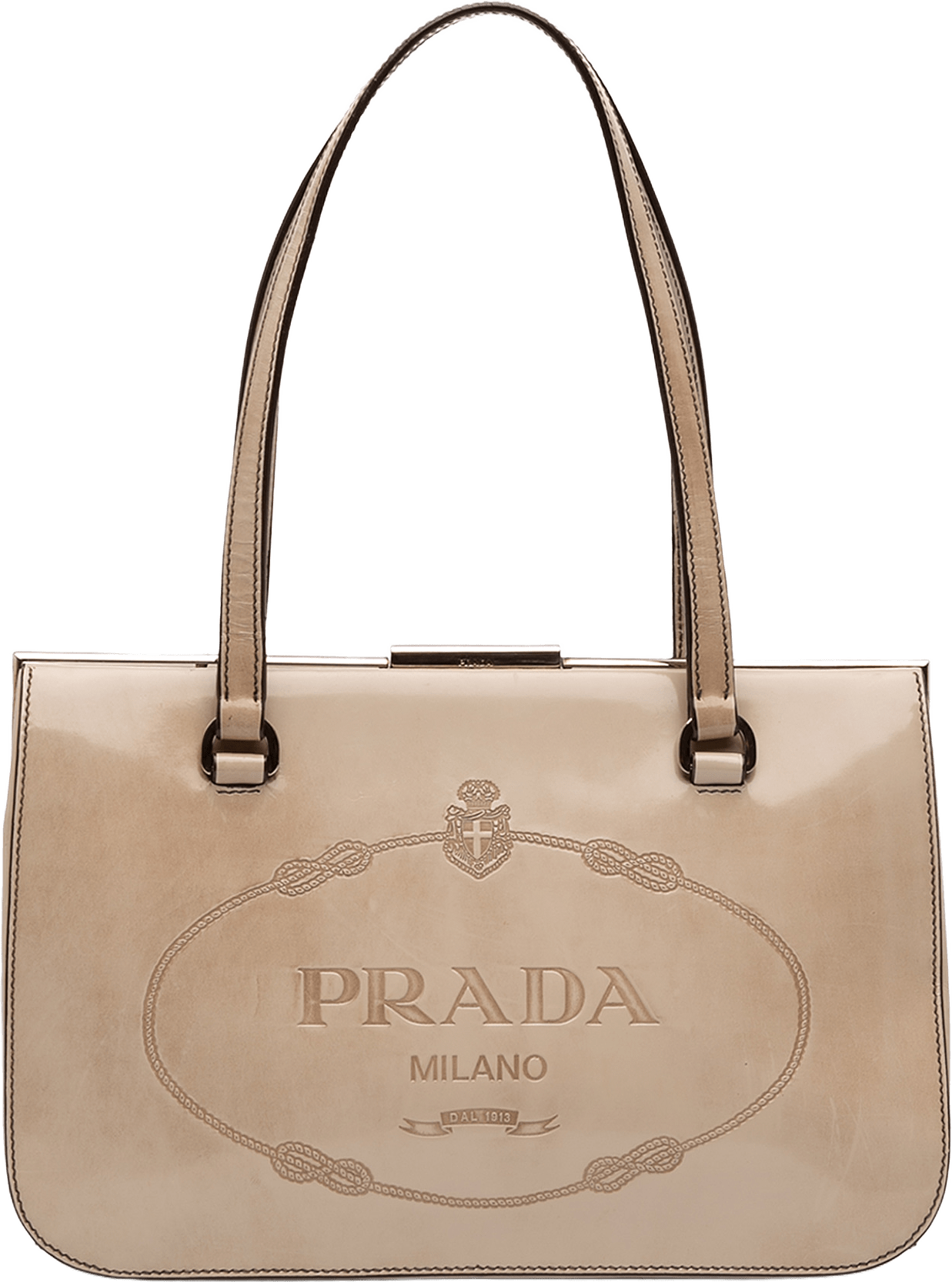 Prada Spazzolato Logo Frame Shoulder Bag, från Luxclusif, i färgen beige.
