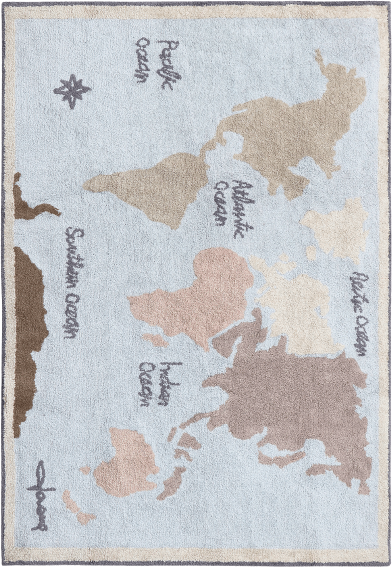 Tvättbar Matta Vintage Map 140 x 200 cm, från LORENA CANALS, i färgen natural, sand beige, marron, beige dot, dark grey, butterfly grey, new blue.