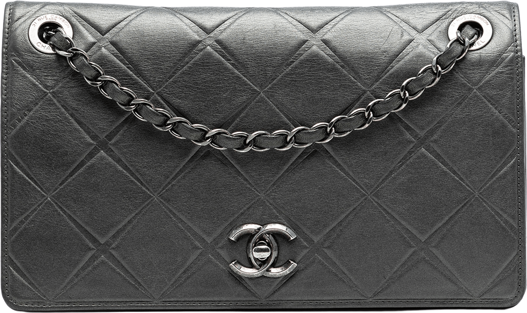 Chanel Medium Embossed Calfskin Propeller Flap, från Luxclusif, i färgen gray.