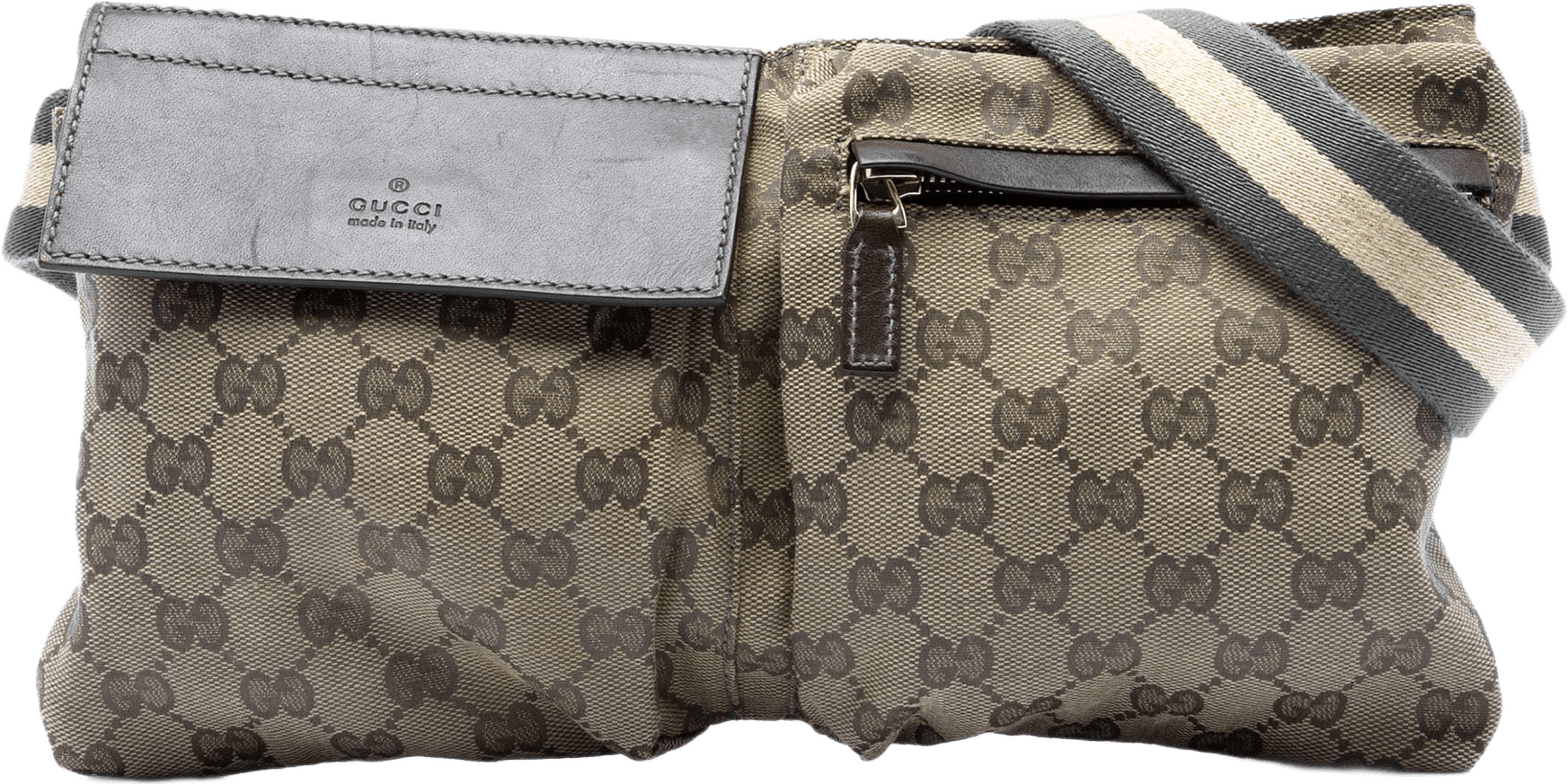 Gucci Gg Canvas Web Double Pocket Belt Bag, från Luxclusif, i färgen beige.