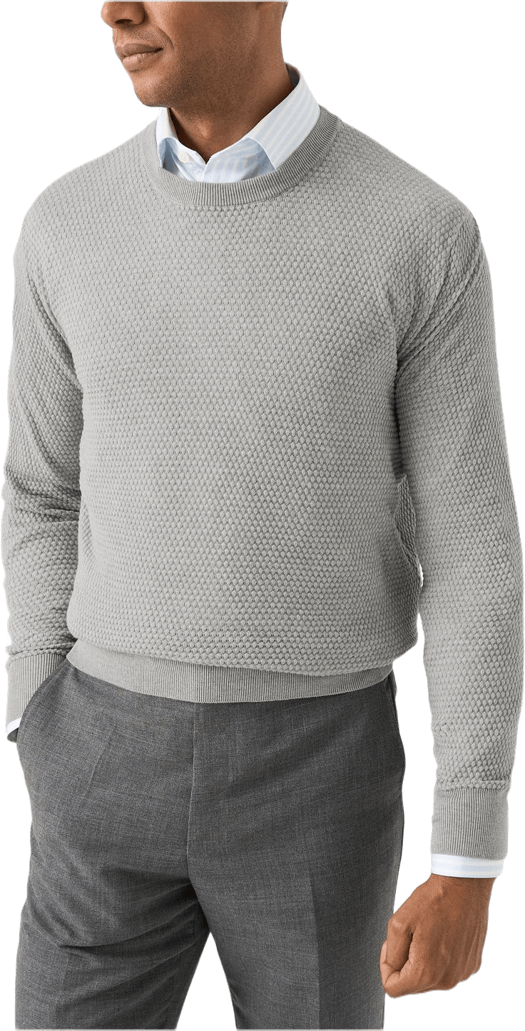 Rundhalsad Strukturerad Stickad Tröja, från Eton, i färgen light grey.