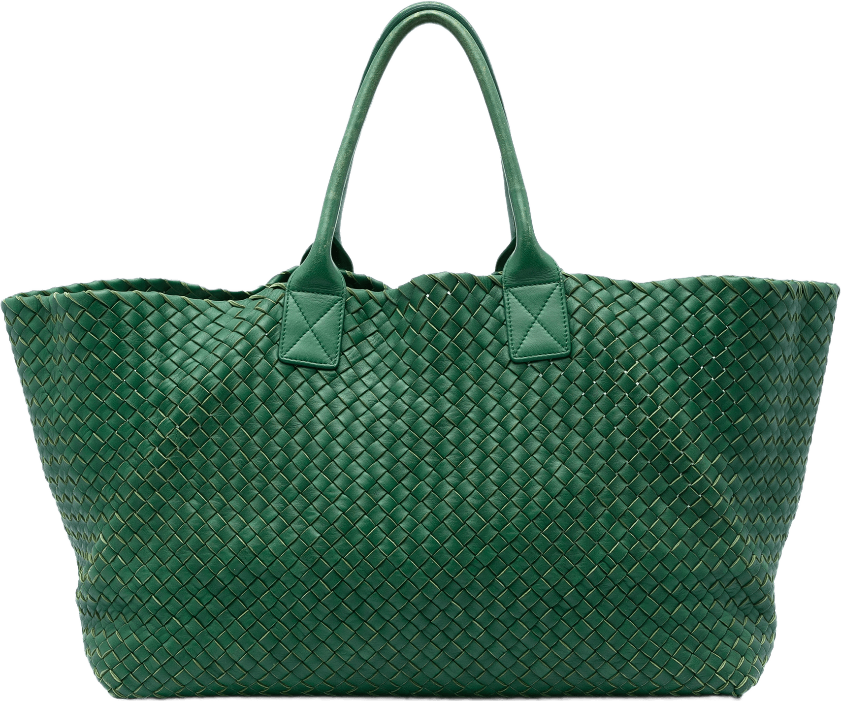 Bottega Veneta Limited Edition Large Lambskin Intreccio Cabat Tote, från Luxclusif, i färgen green.