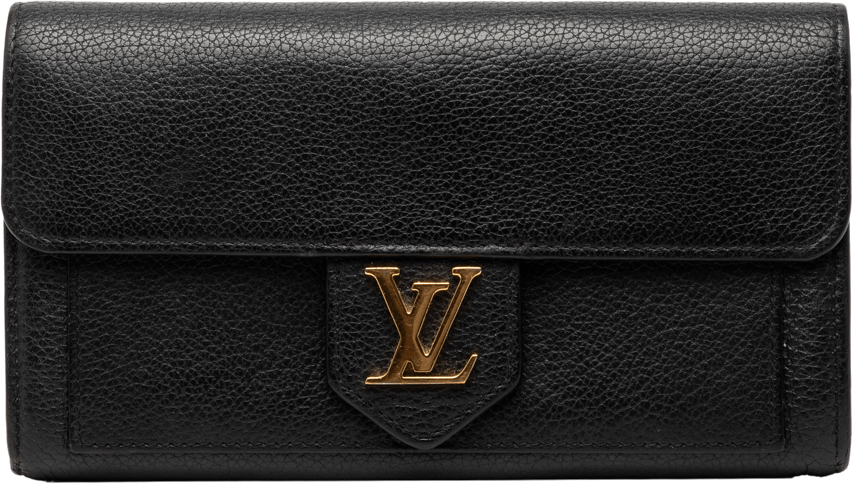 Louis Vuitton Leather Lockme Long Wallet, från Luxclusif, i färgen black.