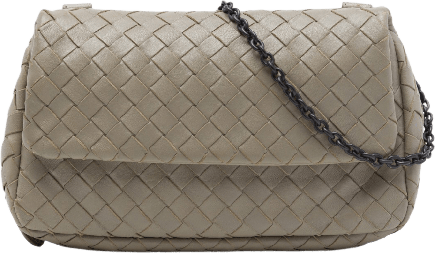 Bottega Veneta Mini Nappa Intrecciato Expandable Chain Flap Crossbody, från Luxclusif, i färgen beige.