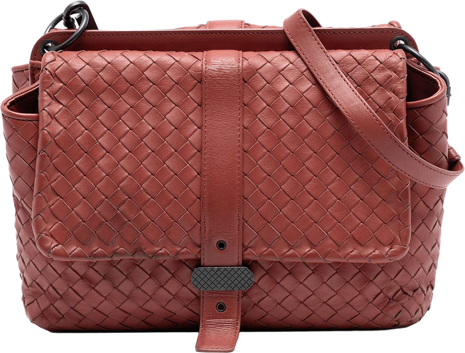 Bottega Veneta Nappa Intrecciato Double Sided Flap Messenger Bag, från Luxclusif, i färgen brick.