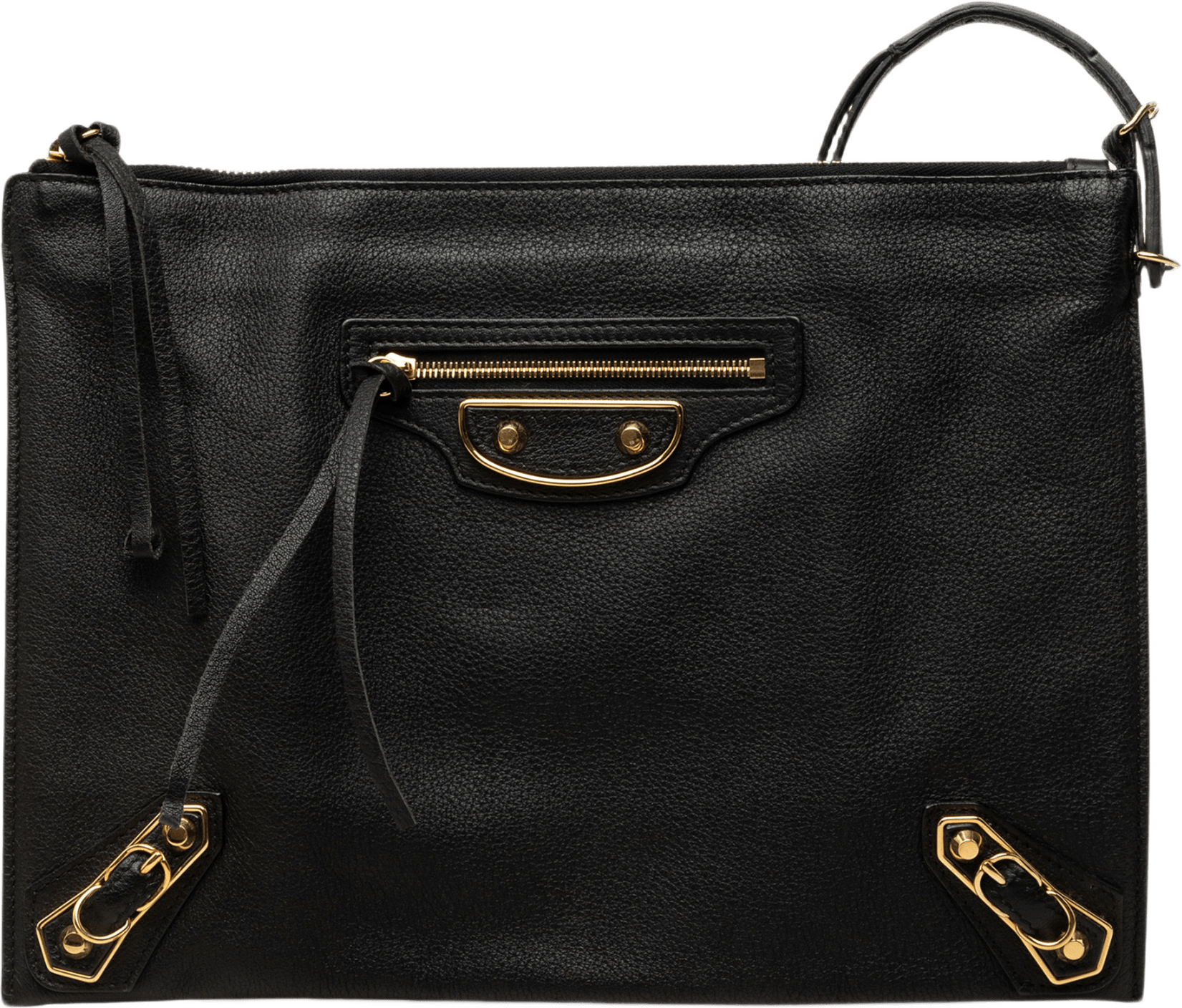 Balenciaga Goatskin Metallic Edge Papier Wristlet Clutch, från Luxclusif, i färgen svart.