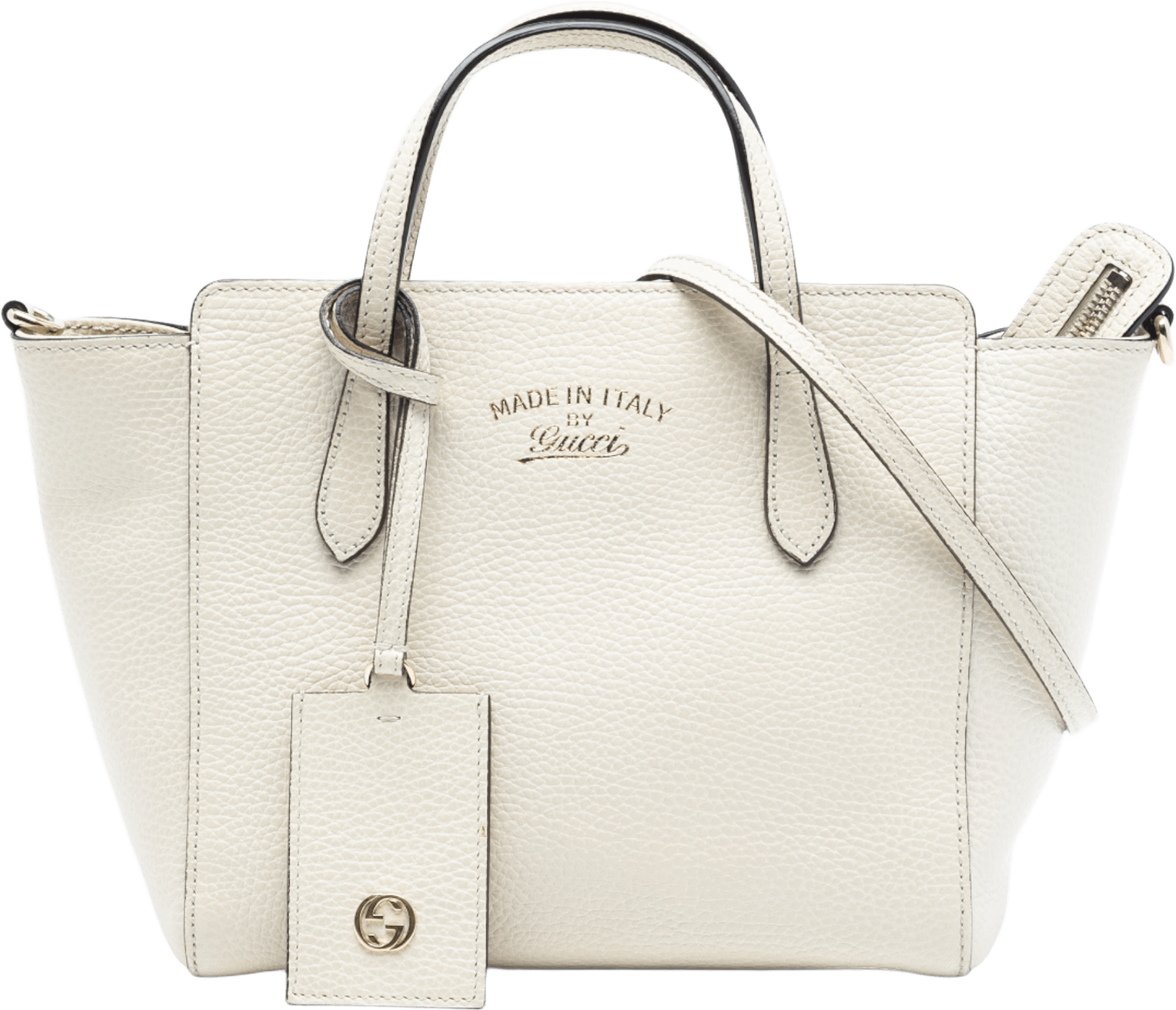 Gucci Mini Leather Swing Satchel, från Luxclusif, i färgen off white.