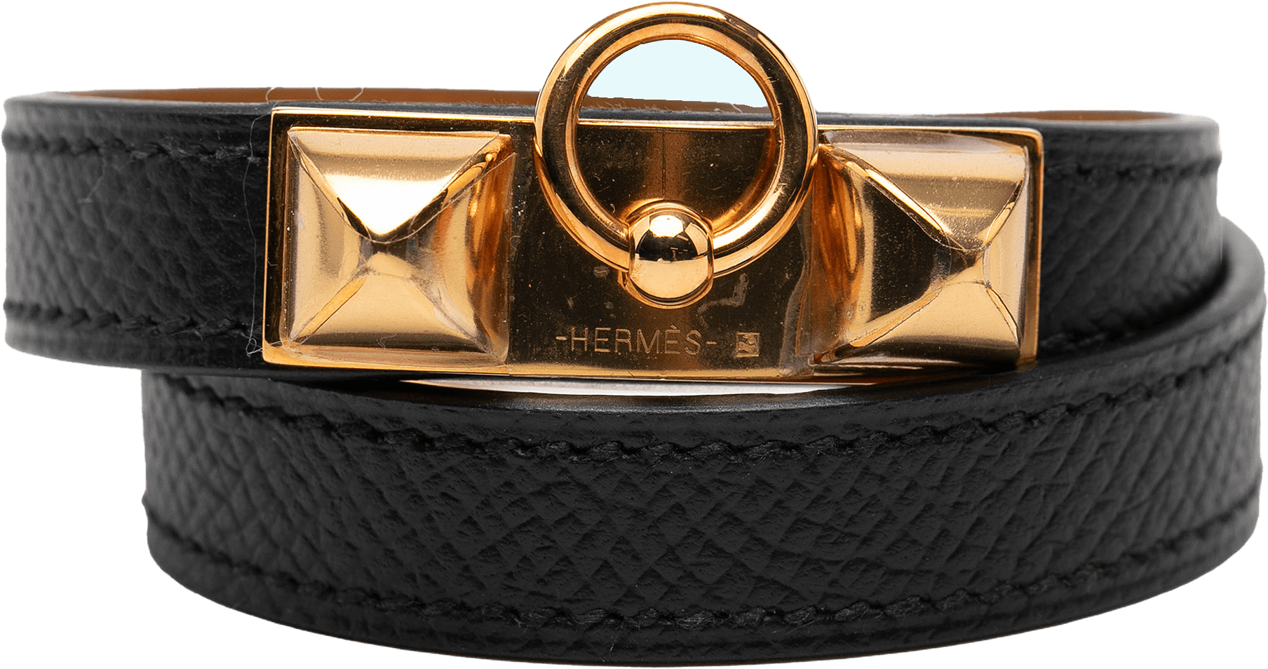 Hermès Epsom Rivale Double Tour Bracelet, från Luxclusif, i färgen black.