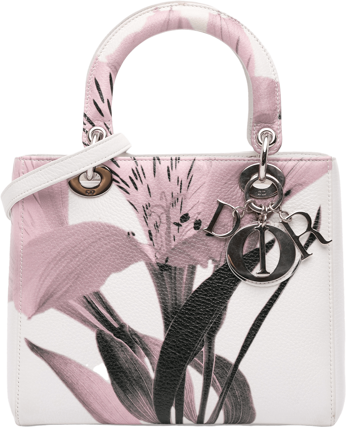 Dior Medium Deerskin Floral Printed Lady Dior, från Luxclusif, i färgen white.