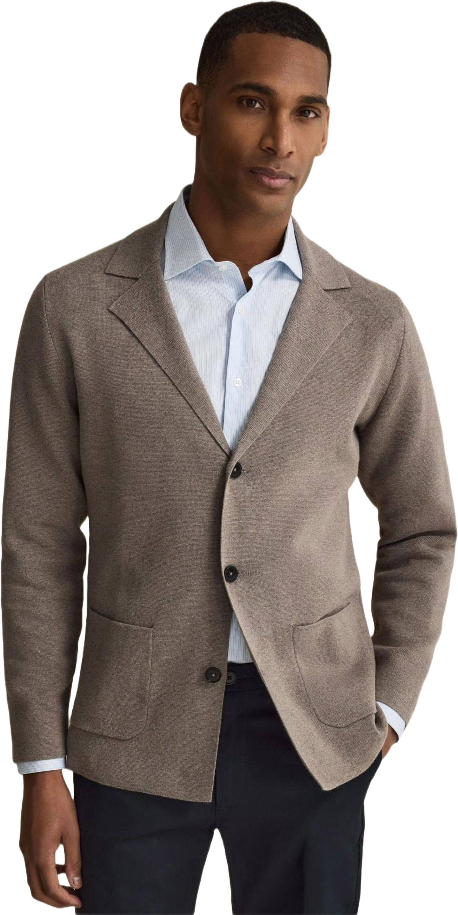 Cotton Knitted Jacket (rion), från John Henric, i färgen mid brown.