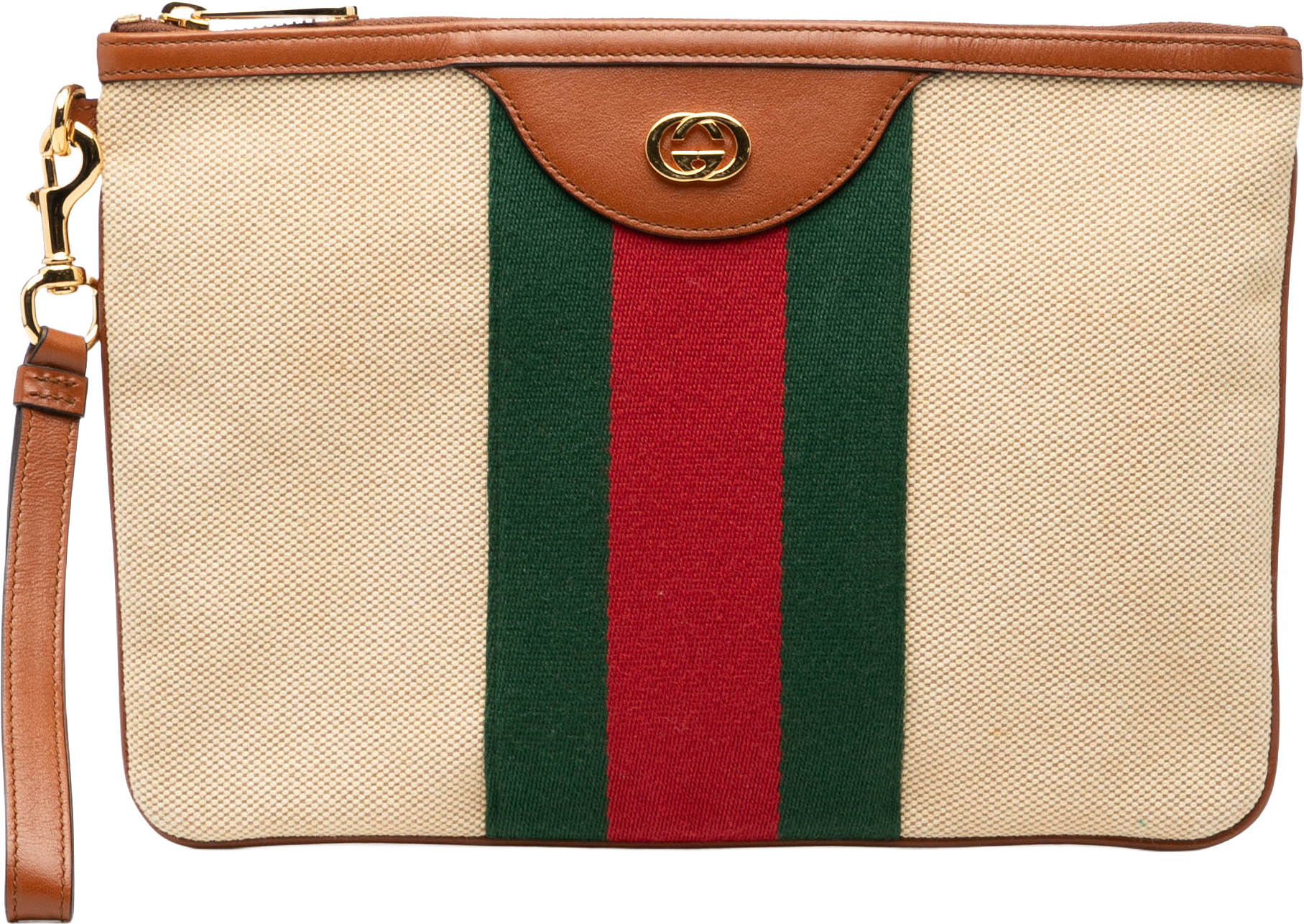 Gucci Canvas Interlocking G Web Clutch, från Luxclusif, i färgen light beige.