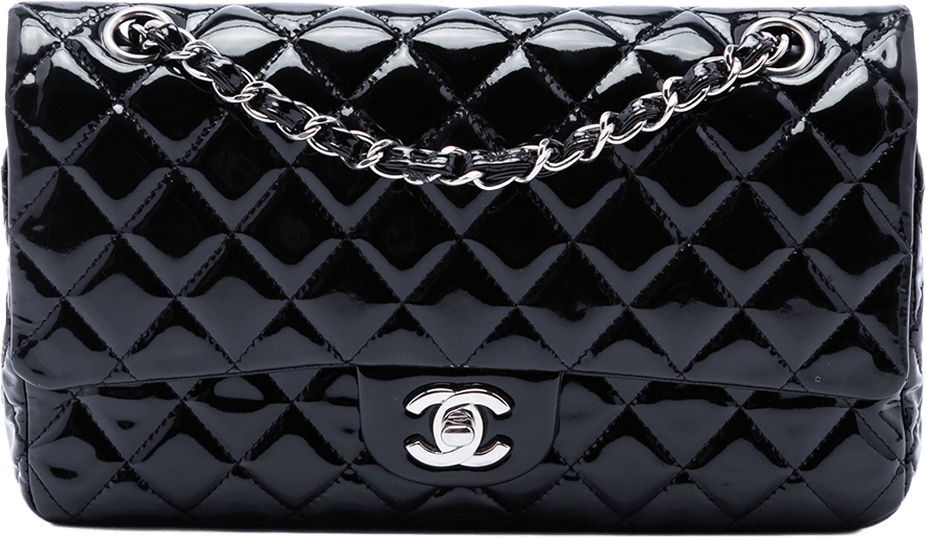 Chanel Medium Classic Patent Double Flap, från Luxclusif, i färgen svart.