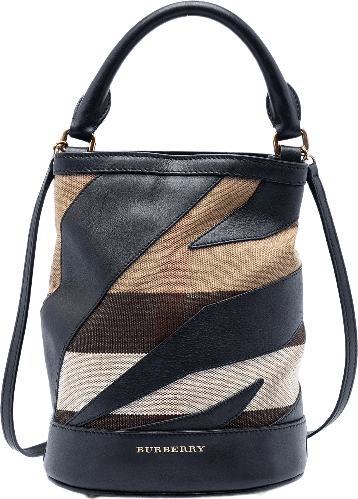 Burberry Mega Check Canvas And Leather Bucket Bag, från Luxclusif, i färgen light brown.