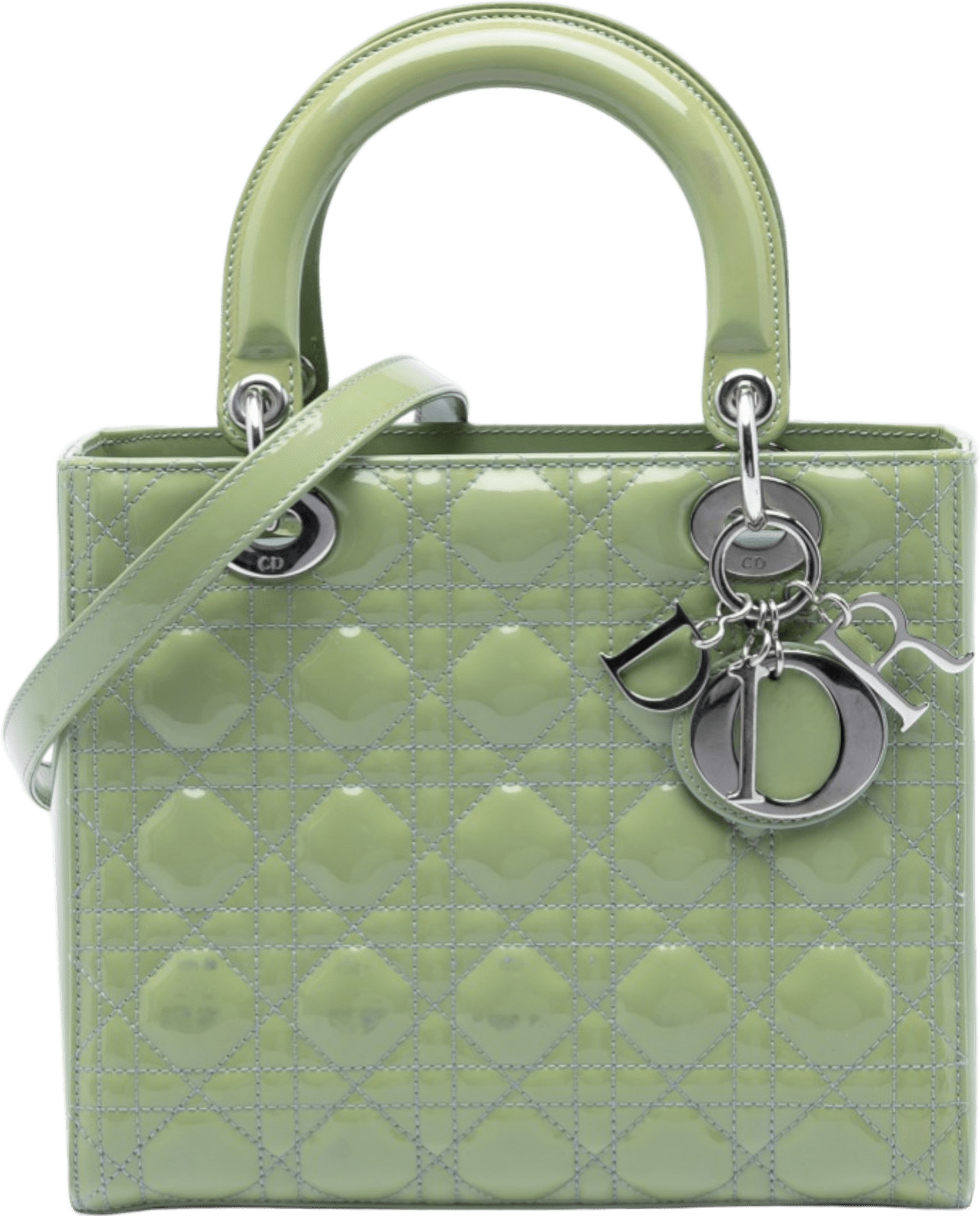 Dior Medium Patent Cannage Lady Dior, från Luxclusif, i färgen mint.